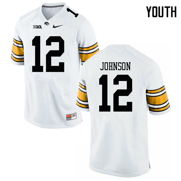 Youth #12 D.J. Johnson Iowa Hawkeyes College Football Jerseys Sale-White - Click Image to Close